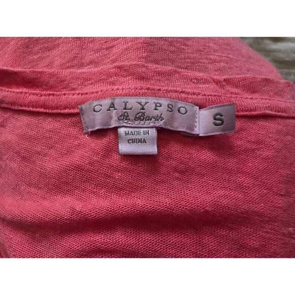 Calypso St. Barth Womens Linen T-Shirt - Small Size Coral Pink - Picture 5 of 8